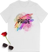 Pride t shirt - Gay pride tshirt - LGBT t-shirt - Dames tshirt met regenboog print - Heren tshirt met pride opdruk - Dames en heren T-shirt - Unisex maten: S M L XL XXL XXXL - Shirt kleuren: Wit, Roze en Sky Blue (licht blauw).