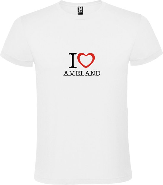 Wit T shirt met print van 'I love Ameland' print Zwart / Rood size XXL