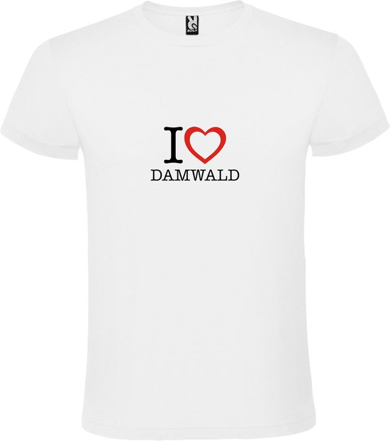 Wit T shirt met print van 'I love Damwald' print Zwart / Rood size XL