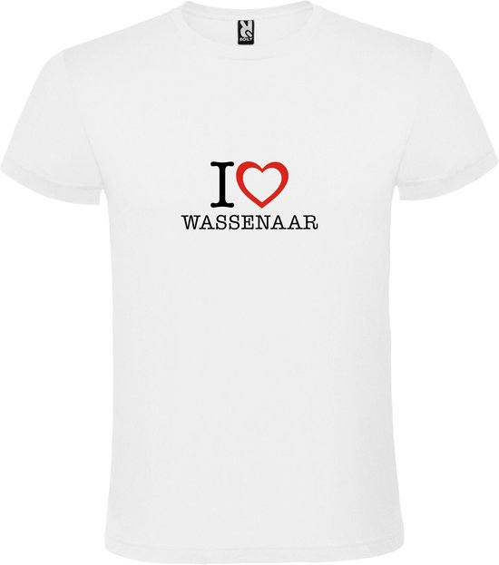 Wit T shirt met print van 'I love Wassenaar' print Zwart / Rood size XL