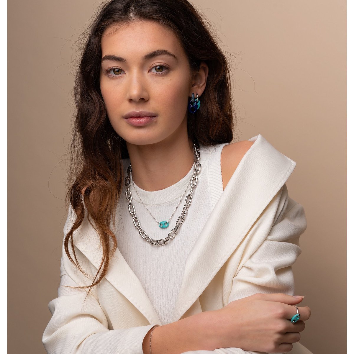 TI SENTO Dames Ketting - 925 zilver - Turquoise - Maat 42 - 3987TQ