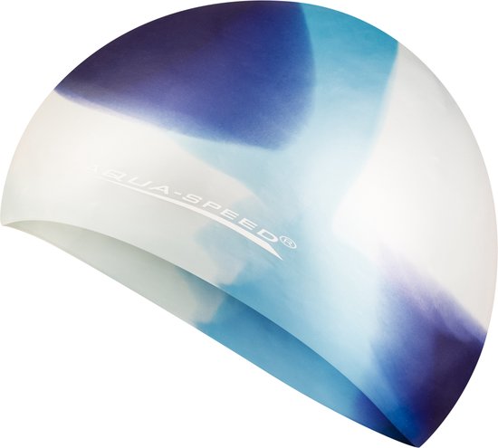 Aqua Speed Siliconen Badmuts - Zwemmuts in vrolijke print - Blauw/wit One Size