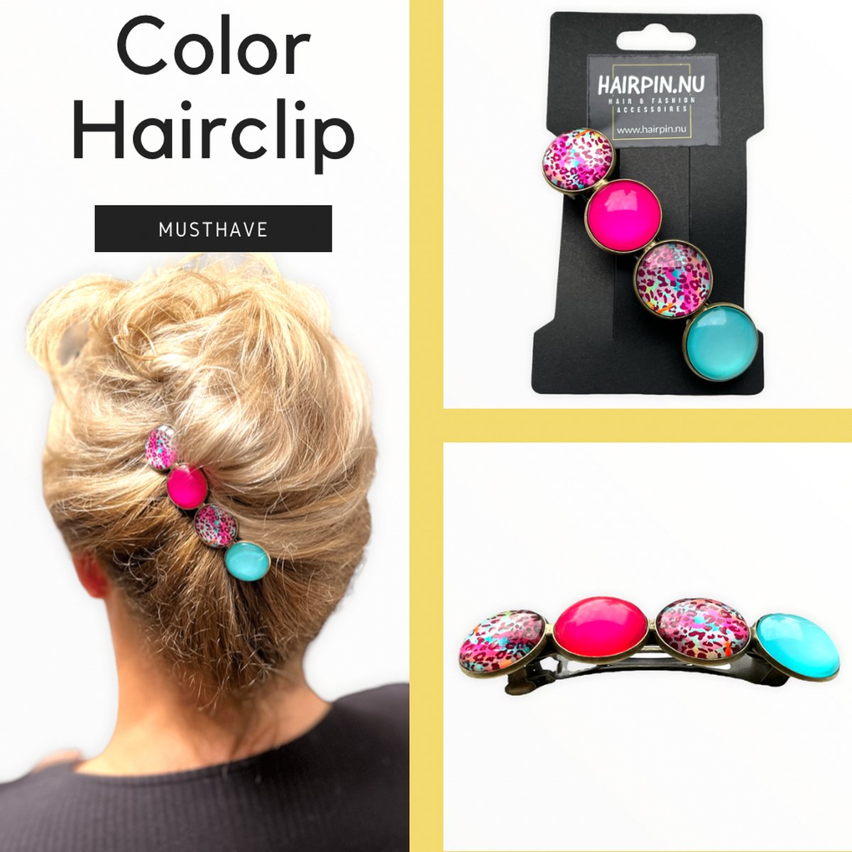 Hairpin.nu Haarspeld cabochon hairclip roze blauw ptint haarmode