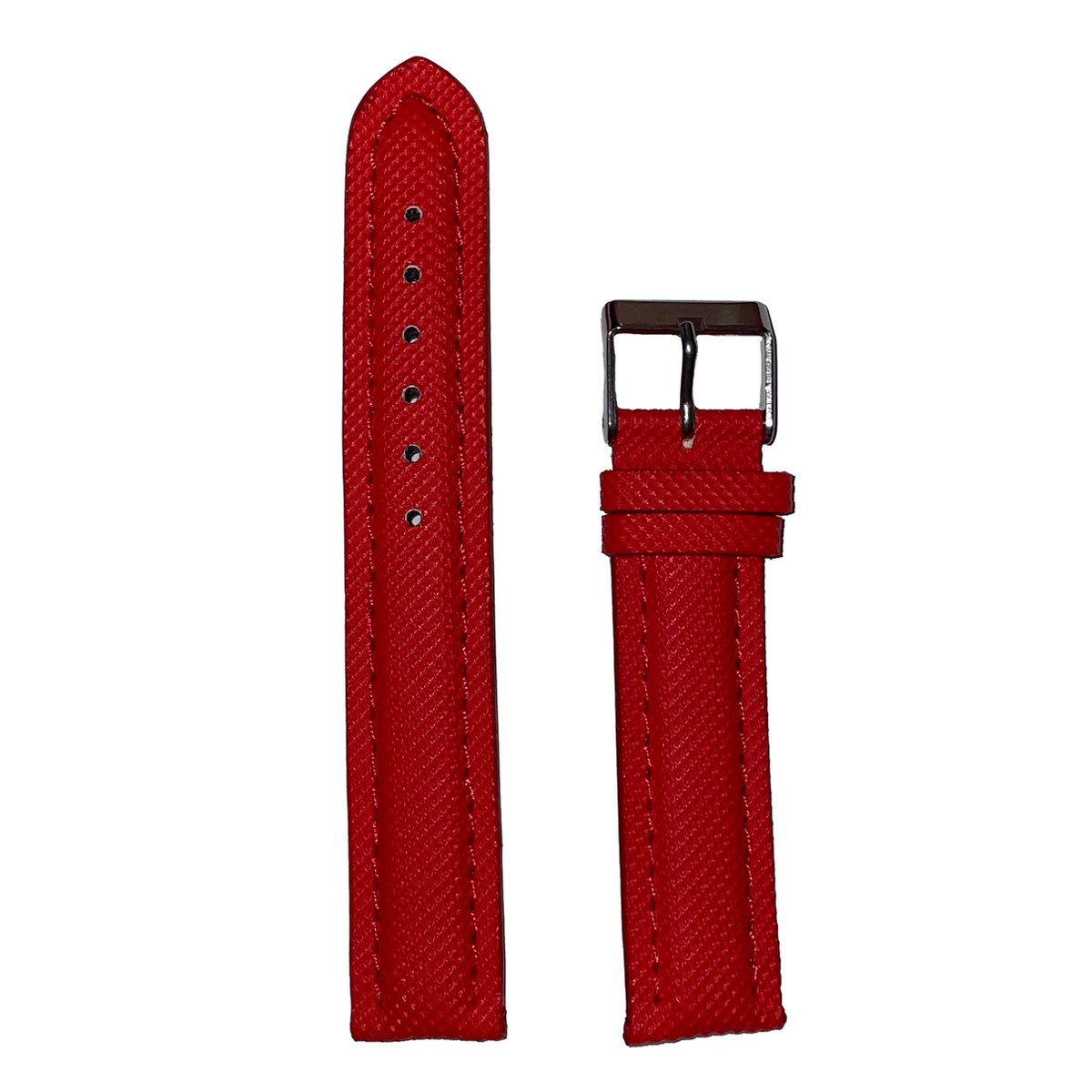 Horlogeband - 18mm - Rood - Echt leer in stoffen uitvoering - Roestvrijstalen gesp
