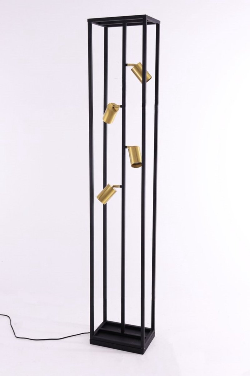 Vloerlamp Frame Spottie zwart goud - 4xGu10 - kantelbare en draaibare spots - 166cm hoog - mat zwart goud