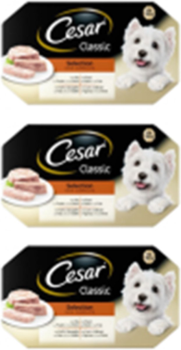 3x Cesar Classic Kuipje in Gelei Selection Multipack - Hondenvoeding - 600g
