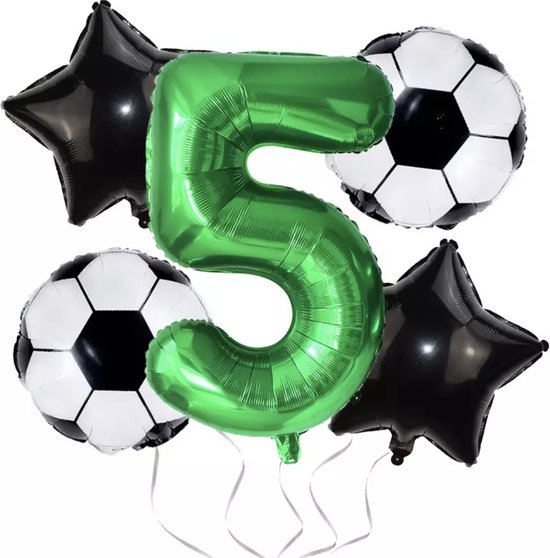 Voetbal Verjaardag Versiering - Voetbal Feestpakket - Voetbal Themafeest - Voetbal ballonnen - Voetbal Ballon - Voetbal Feest - Feestversiering - Voetbal 5 jaar - Voetbal Decoratie - Helium Ballonnen - Ballonnen 5 stuks - Football Birthday Decoration
