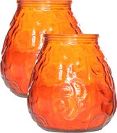 Set de 2x bougies d'ambiance de table d'extérieur Lowboy orange 10 cm 40 heures de combustion en verre - Bougies de jardin
