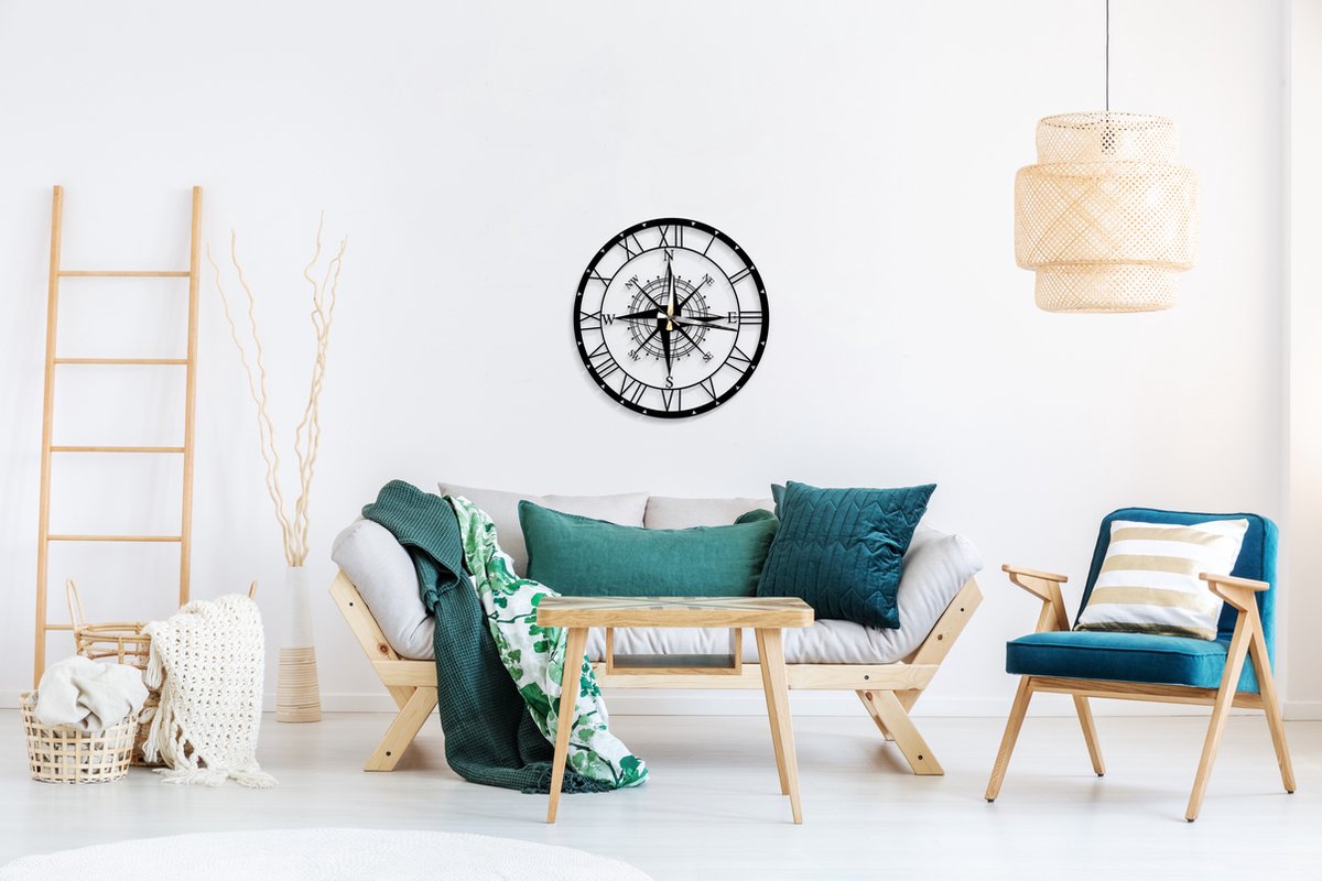 TimeVoyager - Nautisch Kompas Wandklok - Elegante Stille Wandklok