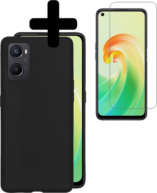 Hoesje Geschikt voor OPPO A76 Hoesje Siliconen Case Met Screenprotector - Hoes Geschikt voor OPPO A76 Hoes Siliconen - Zwart