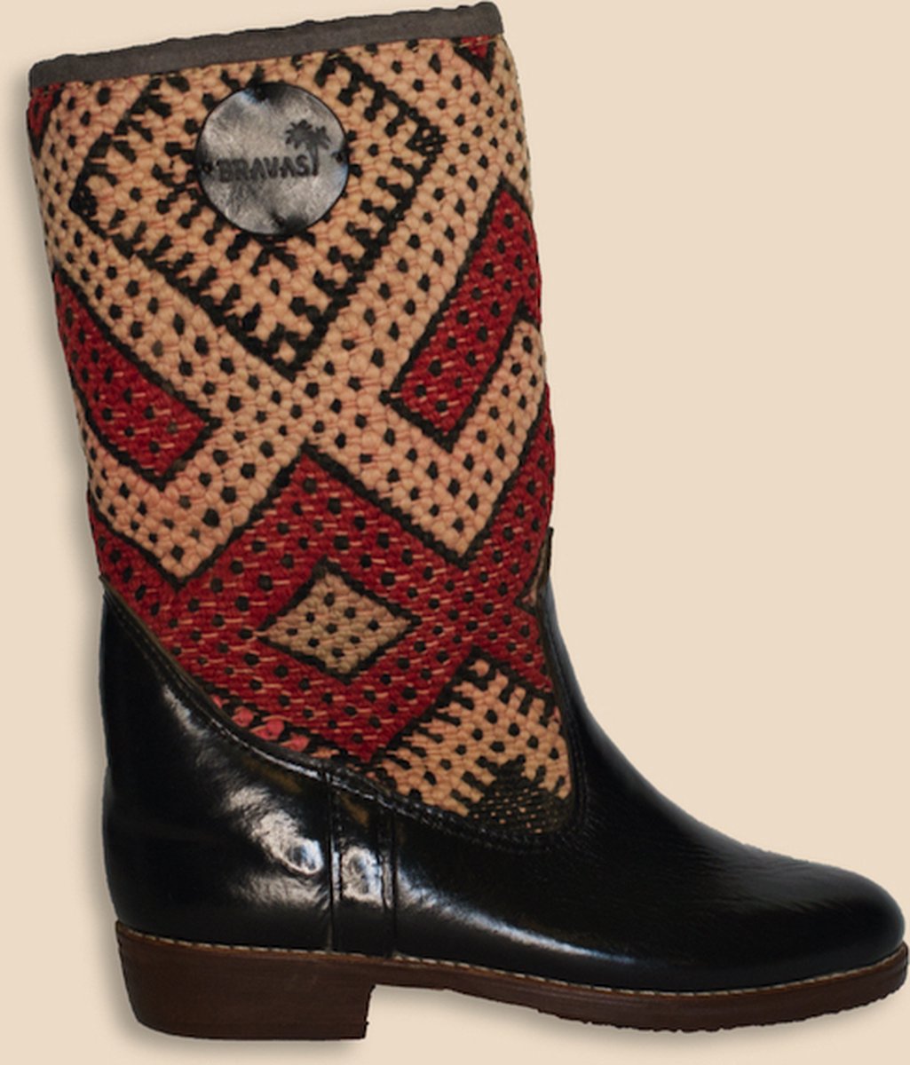 Kelim Boots | Zwart Leer | Marokkaanse Kelim | Maat 37 | Jovita | Bravas Boutique