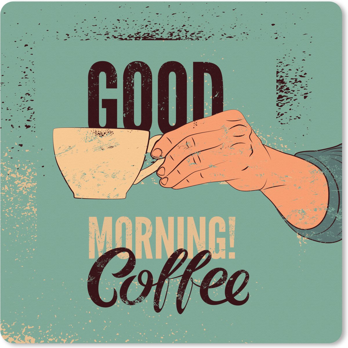 Muismat XXL 80x80 cm - Bureau onderlegger - Bureau mat Koffie - Spreuken - Retro - Good morning! Coffee - Quotes - Bureaumat - Gaming mousepad xl - Bureaulegger groot - Computer deskmat