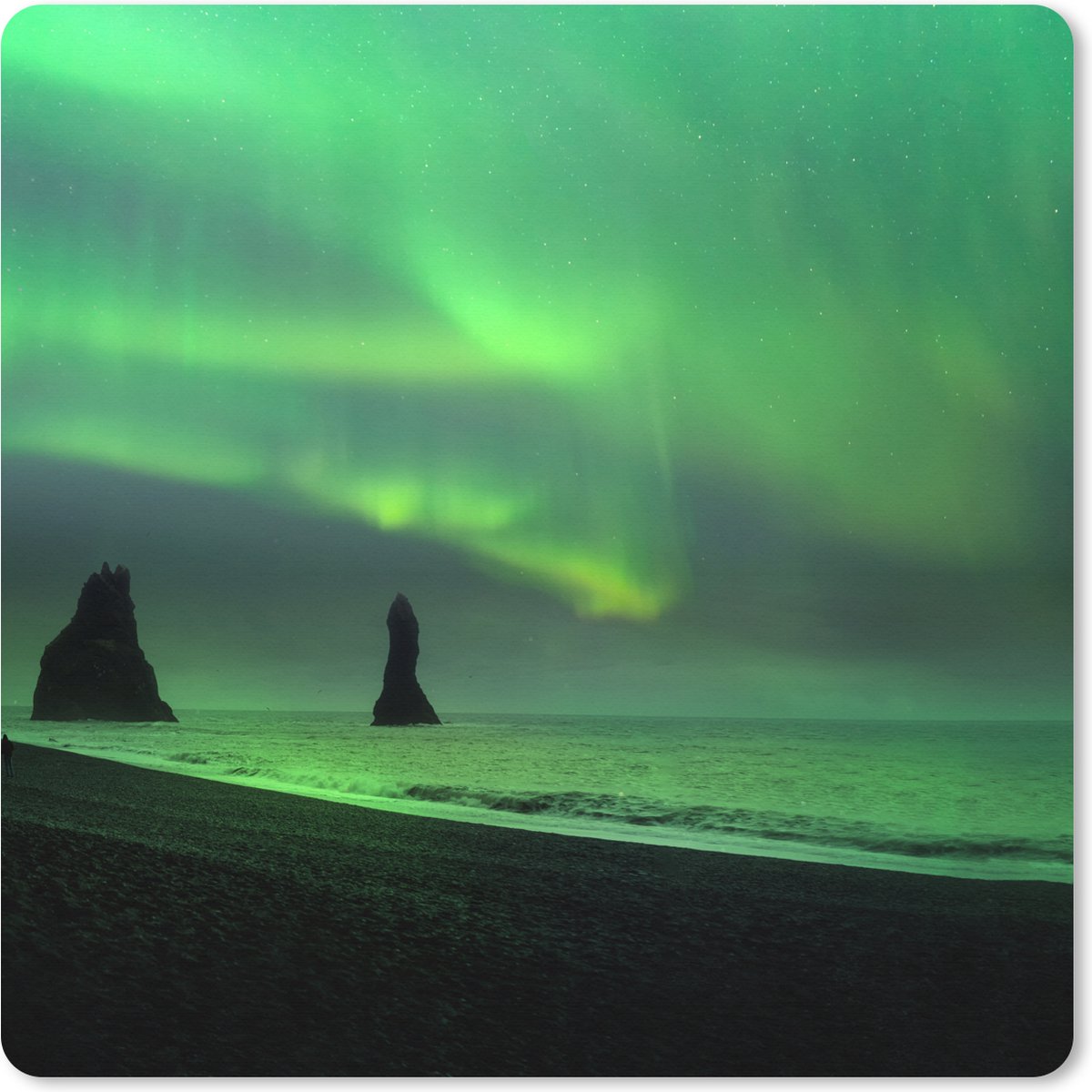 Muismat XXL 60x60 cm - Bureau onderlegger - Bureau mat Noorderlicht - Zee - IJsland - Bureaumat - Gaming mousepad xl - Bureaulegger groot - Computer deskmat