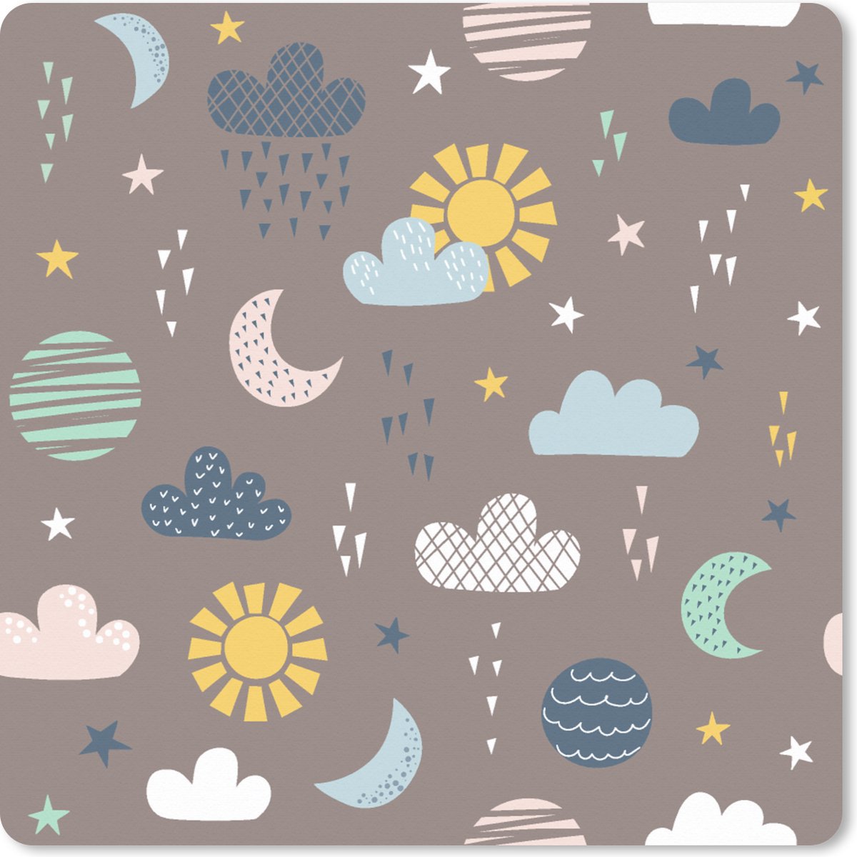 Muismat XXL 50x50 cm - Bureau onderlegger - Bureau mat Wolken - Zon - Design - Bureaumat - Gaming mousepad xl - Bureaulegger groot - Computer deskmat