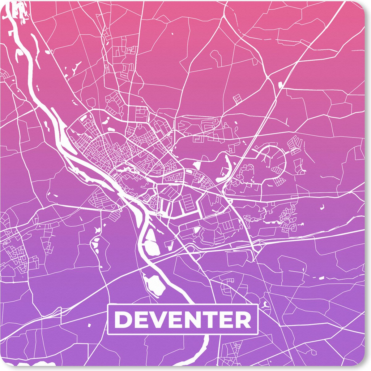 Muismat XXL 80x80 cm - Bureau onderlegger - Bureau mat Stadskaart - Deventer - Nederland - Bureaumat - Gaming mousepad xl - Bureaulegger groot - Computer deskmat
