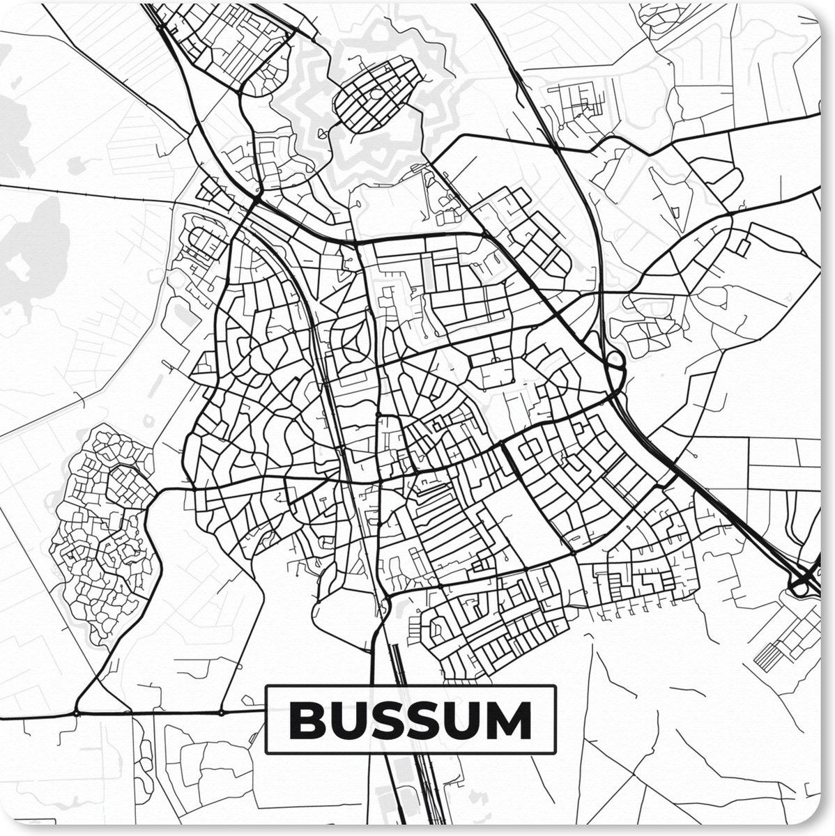 Muismat XXL - Bureau onderlegger - Bureau mat - Kaart - Bussum - Zwart - Wit - 80x80 cm - XXL muismat