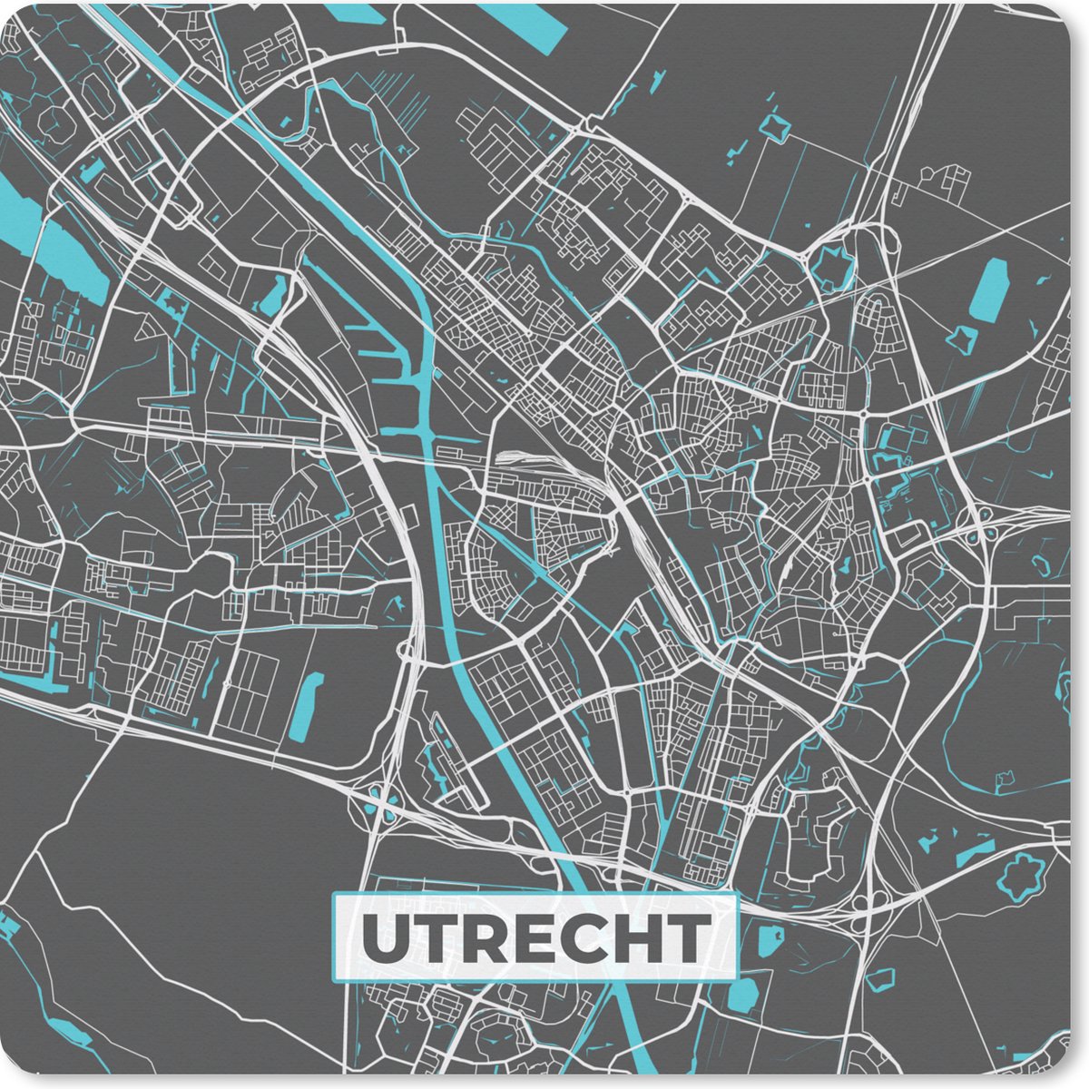 Muismat XXL - Bureau onderlegger - Bureau mat - Plattegrond - Utrecht - Grijs - Blauw - 60x60 cm - XXL muismat