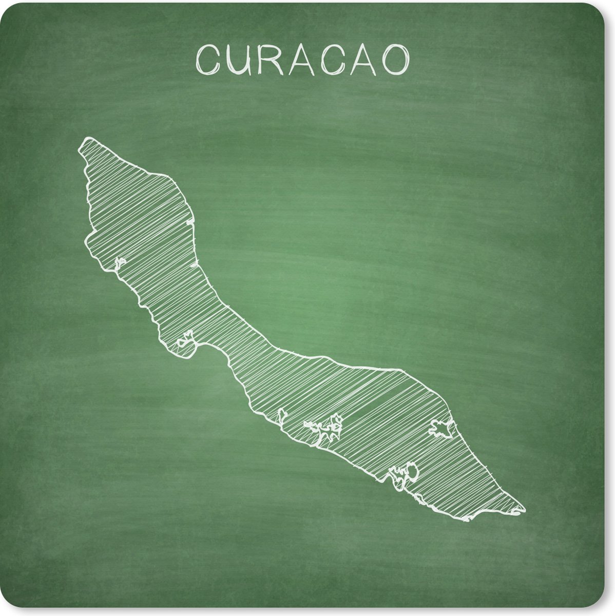 Muismat XXL 50x50 cm - Bureau onderlegger - Bureau mat Een illustratie van Curaçao op een groen krijtbord - Bureaumat - Gaming mousepad xl - Bureaulegger groot - Computer deskmat