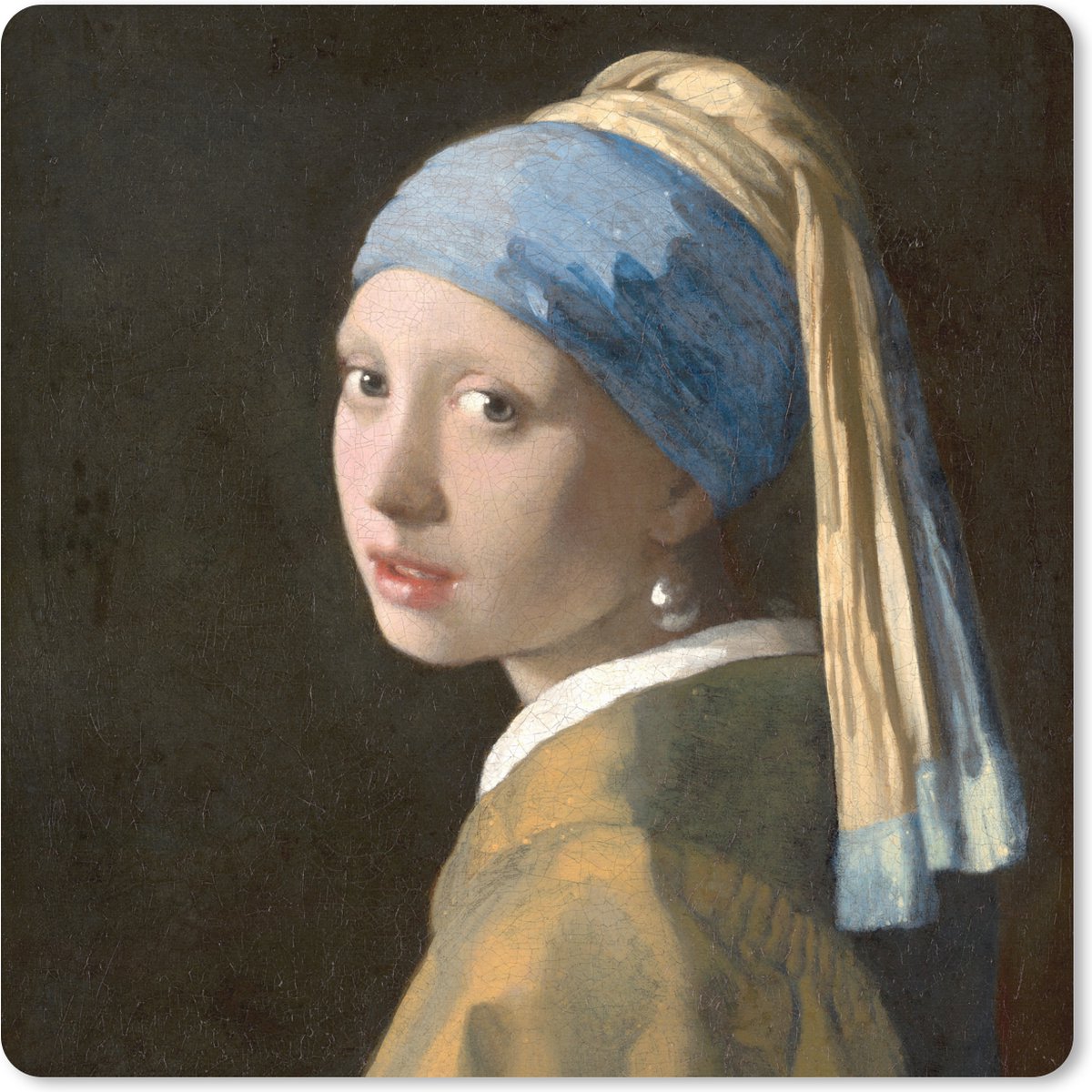 Muismat XXL 60x60 cm - Bureau onderlegger - Bureau mat Meisje met de Parel - Schilderij van Johannes Vermeer - Bureaumat - Gaming mousepad xl - Bureaulegger groot - Computer deskmat