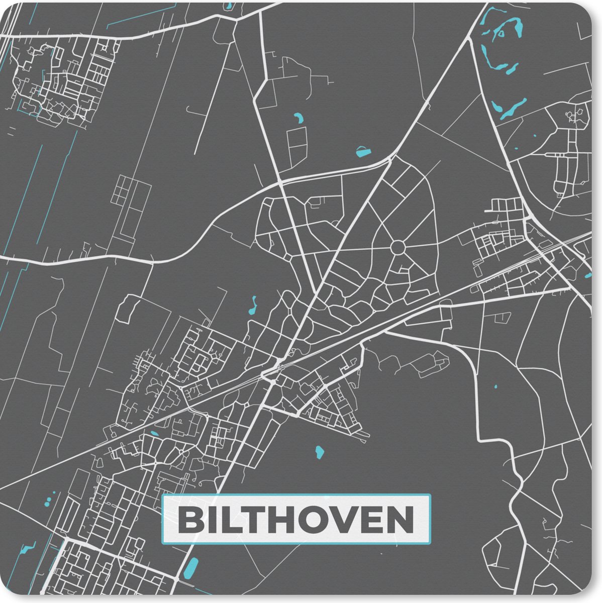 Muismat XXL 60x60 cm - Bureau onderlegger - Bureau mat Stadskaart - Bilthoven - Grijs - Blauw - Bureaumat - Gaming mousepad xl - Bureaulegger groot - Computer deskmat