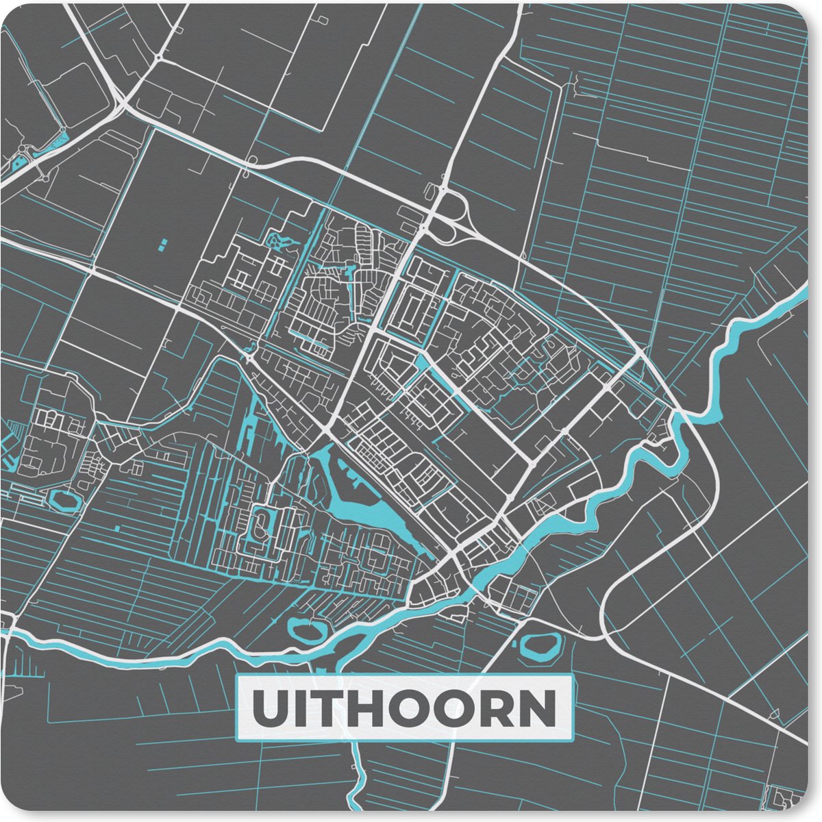 Muismat XXL 60x60 cm - Bureau onderlegger - Bureau mat Plattegrond - Uithoorn - Grijs - Blauw - Bureaumat - Gaming mousepad xl - Bureaulegger groot - Computer deskmat - Stadskaart