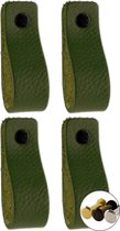 Leren handgrepen - Olijf groen - 4 stuks - 16,5 x 2,5 cm - incl. 3 kleuren schroeven - handgrepen kast leer - meubelgrepen - handvaten kast - leren lus