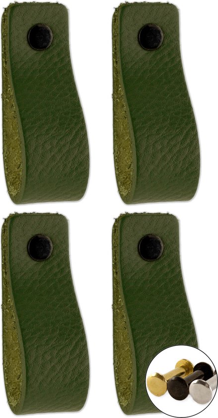 Leren handgrepen Olijf groen - 4 stuks - x cm | 3 kleuren schroeven... | bol.com
