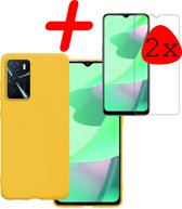 Hoes Geschikt voor OPPO A16s Hoesje Siliconen Back Cover Case Met 2x Screenprotector - Hoesje Geschikt voor OPPO A16s Hoes Cover Hoesje - Geel