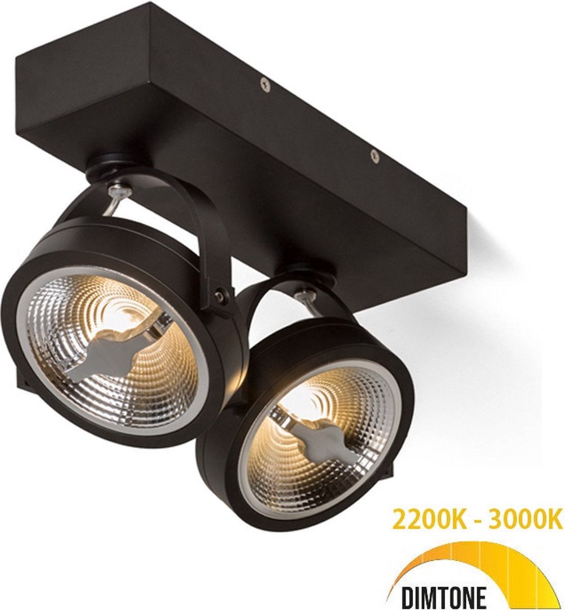 Plafondlamp - Opbouwspot zwart - Dimbaar - Draaibaar & kantelbaar - 2 x 12W - Dim to warm