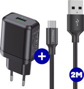 Snellader met Gevlochten USB-C Kabel 2 Meter - 18W Quick Charge 3.0 Adapter + Nylon Gevlochten USB-C Snoer