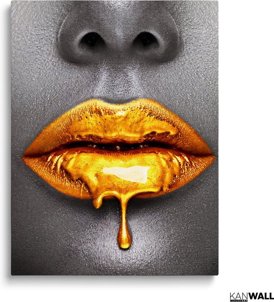 Peinture de Luxe en plexiglas Gold Lip | 100 x 150 | Salle de séjour | Chambre à coucher | Bureau | Musique | Design | Art | Moderne | ** 5 MM D'ÉPAISSEUR **