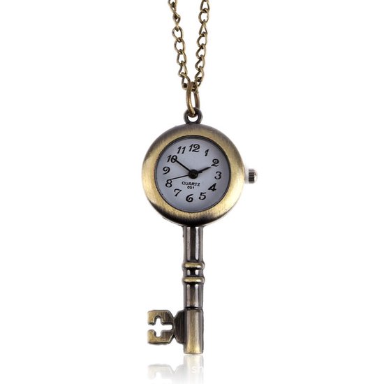 Sleutel Vintage Horloge - Kettinghorloge - Dames - Mannen - Bronskleurig - Ø 2 cm
