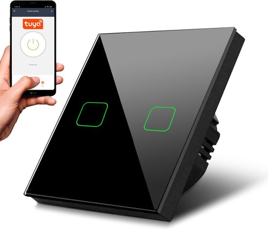 Maclean - Slimme WiFi 2-voudige Touch Light Switch compatibel met Tuya APP |  Glazen schakelaar met kleur veranderende LED-verlichting