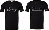 Shirt King en Queen set met datum in romeinse cijfers op de mouw-zwart-korte mouwen-Maat Xl