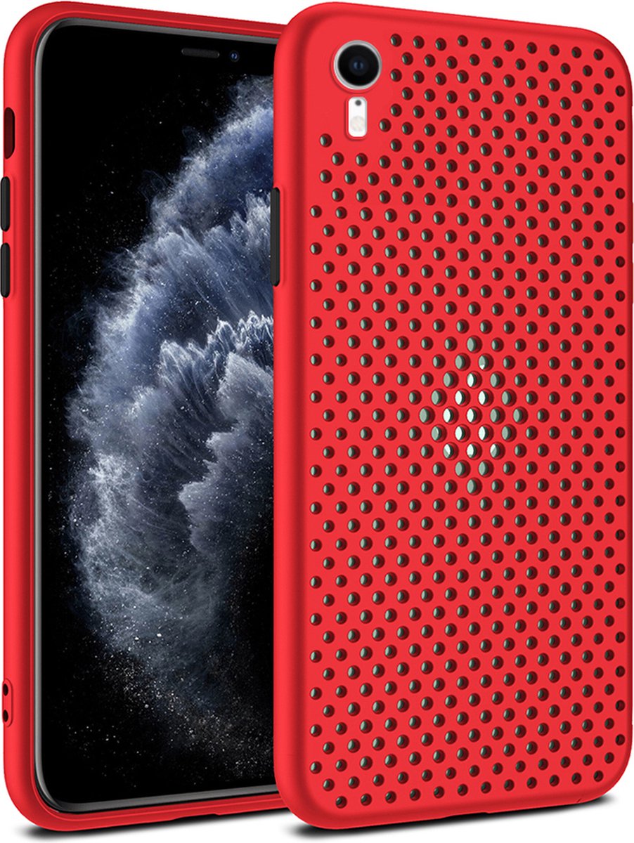Smartphonica iPhone Xr siliconen hoesje met gaatjes - Rood geschikt voor Apple iPhone XR
