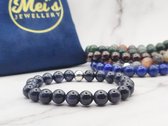 Mei's | Handmade Earth Stones | Polsmaat 19 cm / Blauwe Zandsteen / armband dames mannen / handgemaakte sieraad | Edelsteen / 316L Roestvrij Staal / Stainless Steel | Donkerblauw
