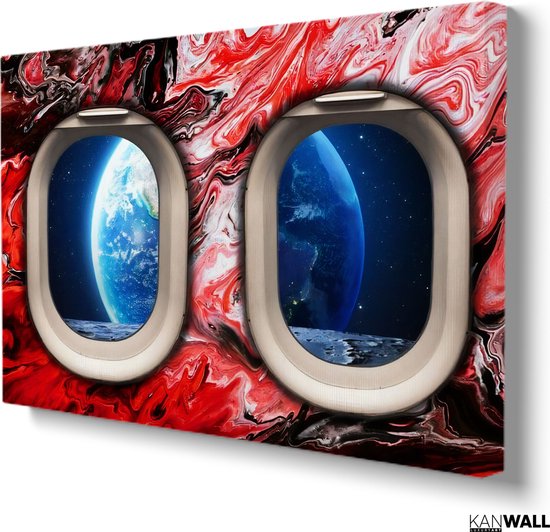 Luxe Canvas Schilderij Vliegtuigraam Rood | 40x60 | Woonkamer | Slaapkamer | Kantoor | Muziek | Design | Art | Modern | ** 4CM DIK! 3D EFFECT**