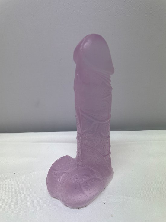 Zeep in penis/piemel vorm kleur lila transparant geur lavendel 11 cm hoog