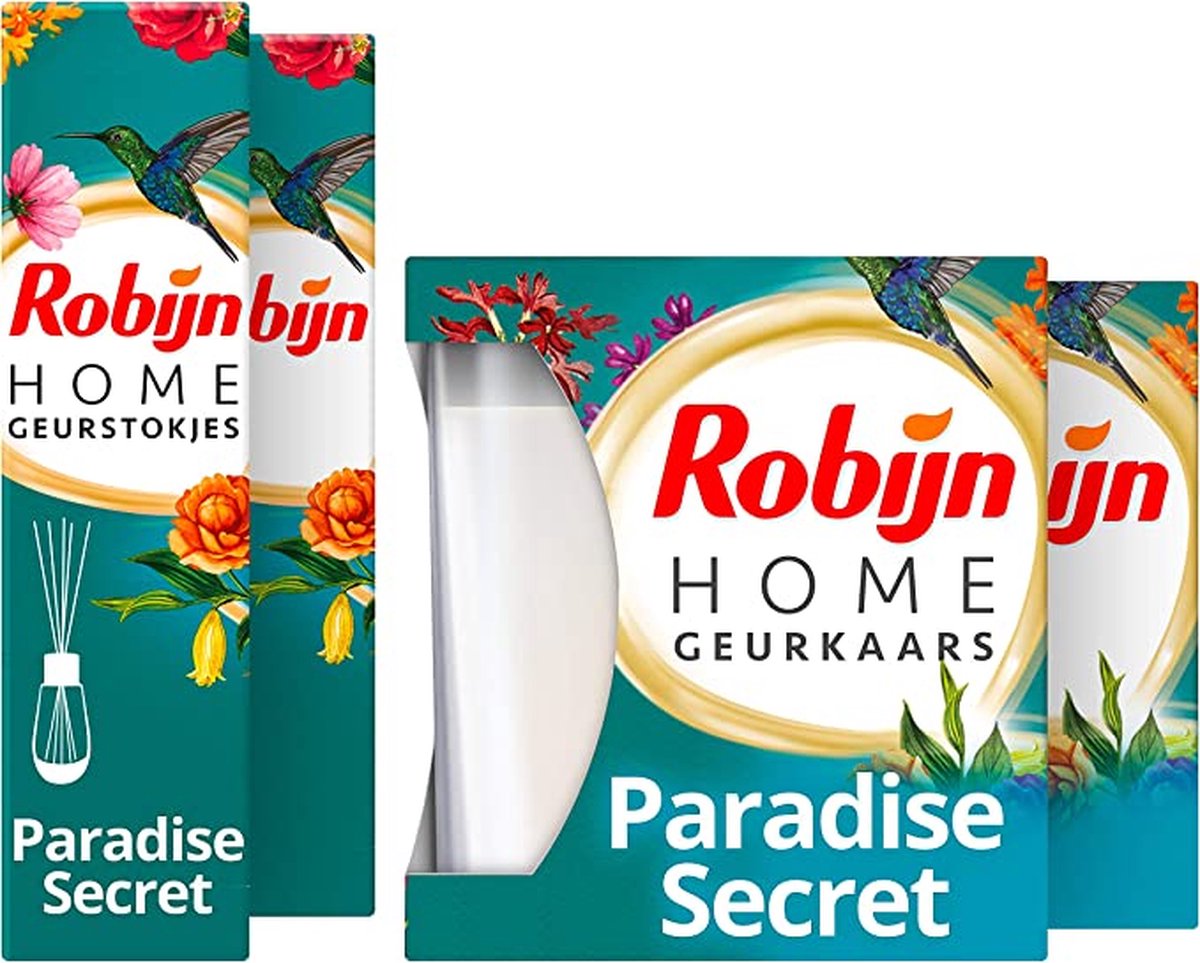 Robijn Home Paradise Secret set Geurpakket - 2x Geurstokjes en 2x Geurkaars