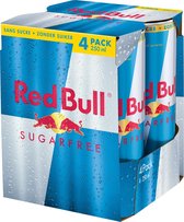 Red Bull energiedrank, sugarfree, 4 x 250 ml.