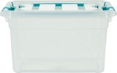 Whitefurze Carry Box opbergdoos 13 liter, transparant met blauwe handvaten