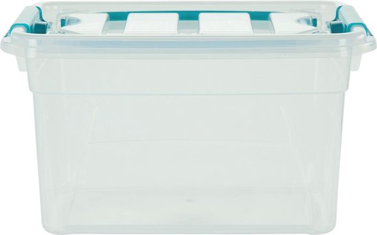 Whitefurze Carry Box opbergdoos 13 liter, transparant met blauwe handvaten - Whitefurze