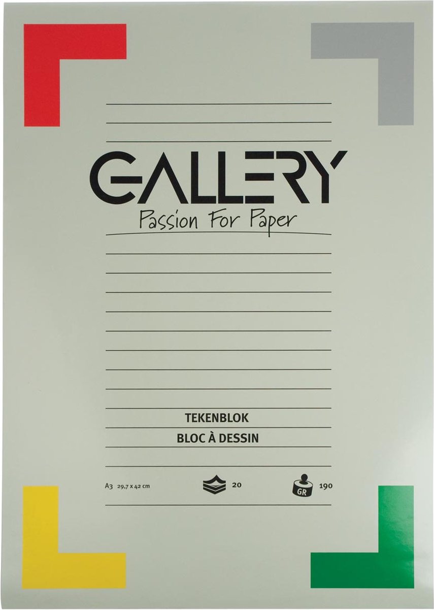 Gallery tekenpapier, 190 g, ft 29,7 x 42 cm, A3, extra zwaar houtvrij papier, blok van 20 vel 10 stuks