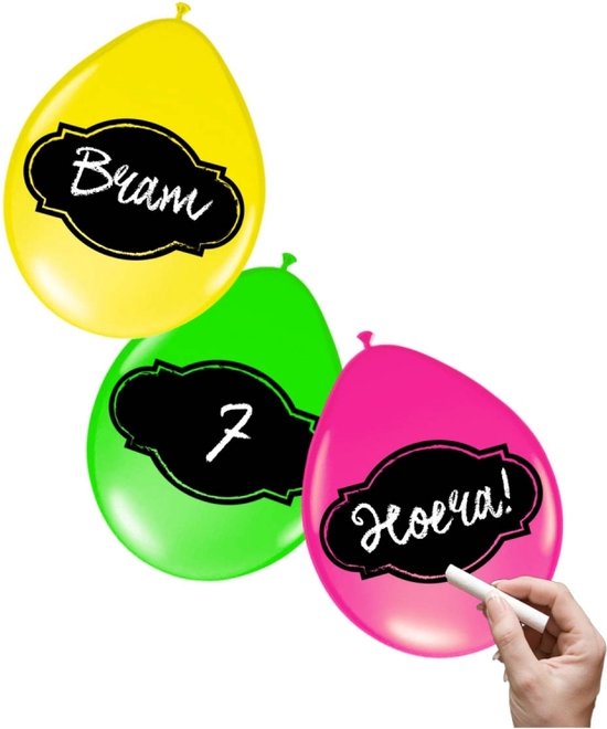12x stuks Neon kleur ballonnen beschrijfbaar