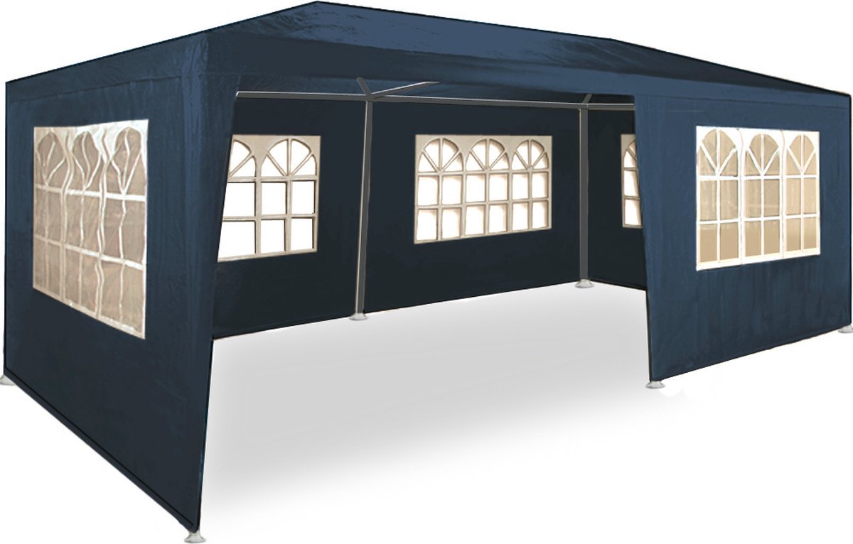 Deuba Party tent Riminimet zijwanden en ronde boogvensters- blauw - 3x6m