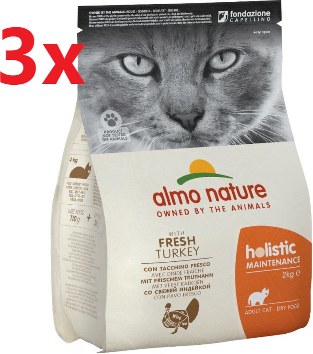 Almo Nature Almo Nature Holistic - Katten Droogvoer - Kalkoen & Rijst - 3x2kg
