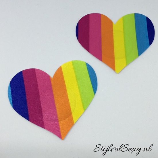 Pride Regenboog Tepel Stickers -  Tepel Plakkers - Rainbow Heart Pride pasties nipple covers