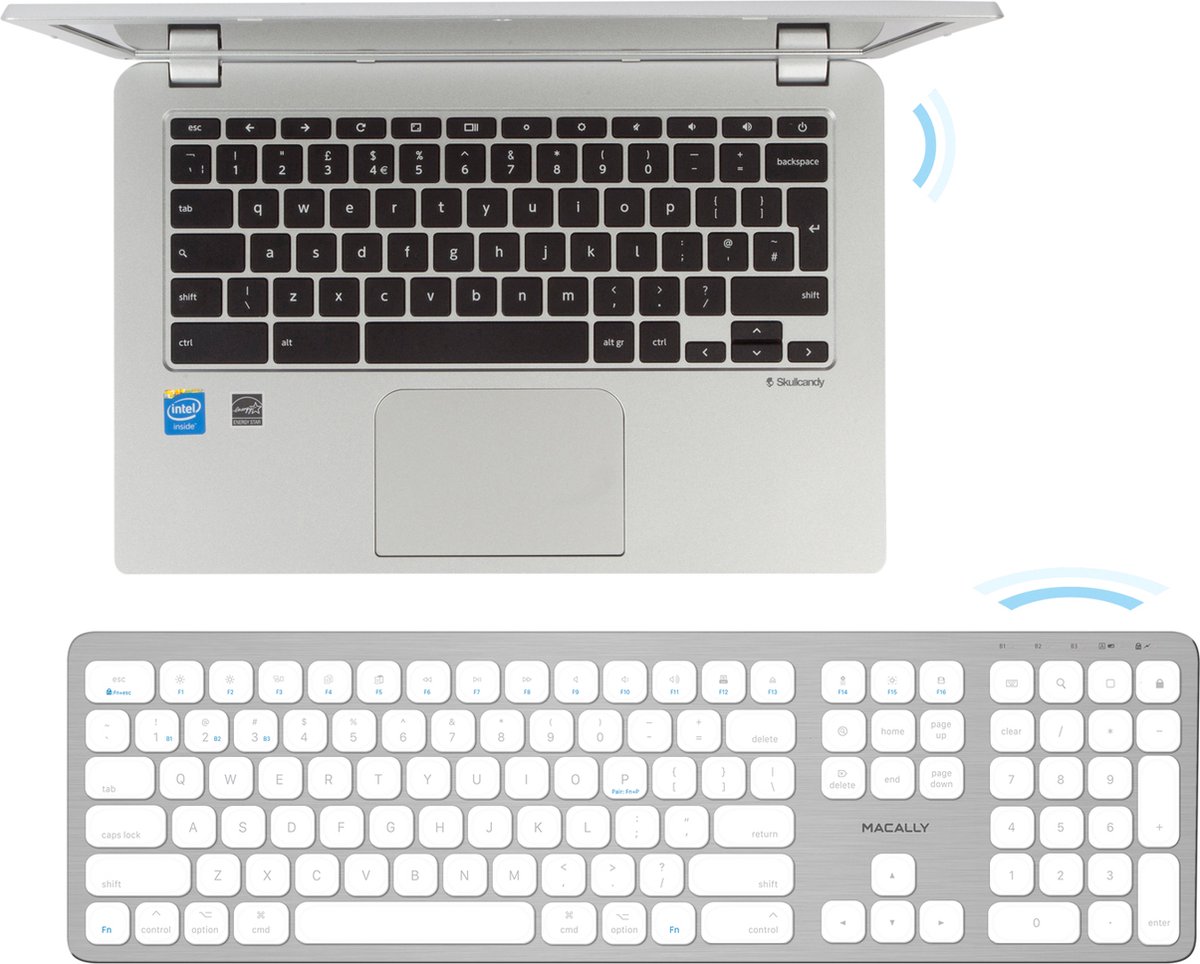 Macally BTWKEYMB dun draadloos bluetooth-toetsenbord voor Apple Mac, iPad en iPhone - U.S. English (QWERTY) - Wit/Zilverkleurig — cadeau in Gadgets - foto 5