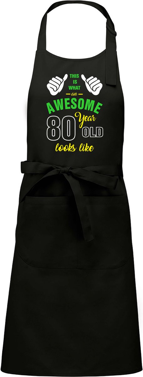 Leeftijd cadeau - Luxe keukenschort - BBQ schort - verjaardag - Awesome 80 jaar - zwart