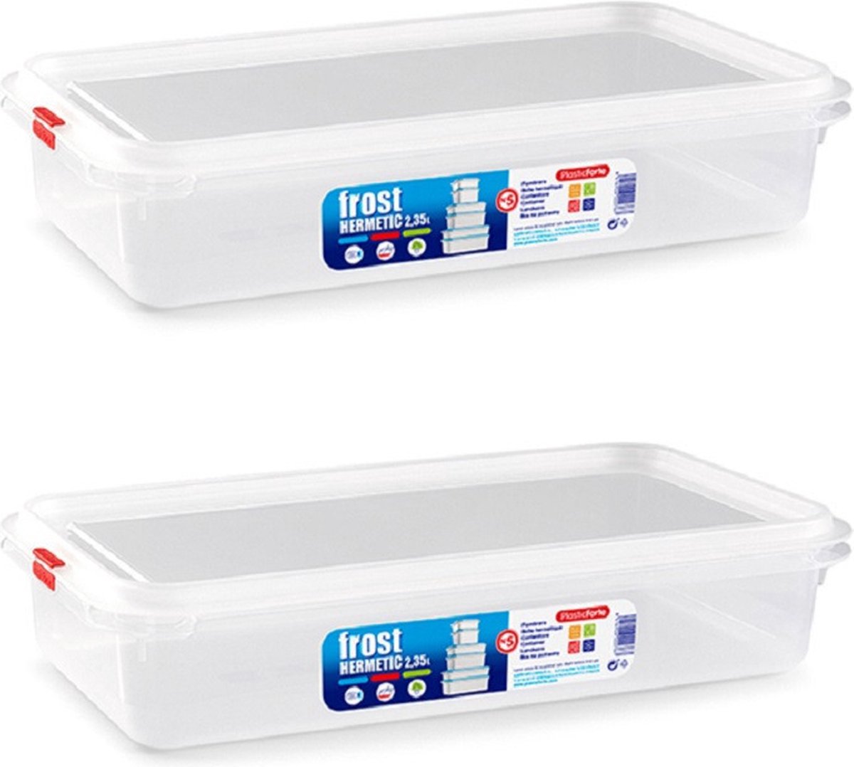 Plasticforte vershoudbakje - 6x - met deksel - 32 x 18 x 7 cm - 2.3L - meal prep bakjes